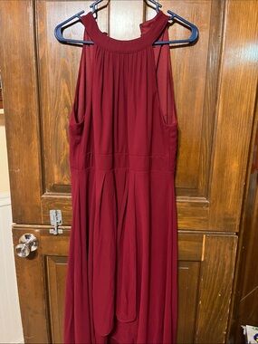 Ever Pretty Burgundy High-Low Halter Dress